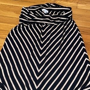 Calvin Klein floor length flowy maxi skirt beige & black M striped EUC.